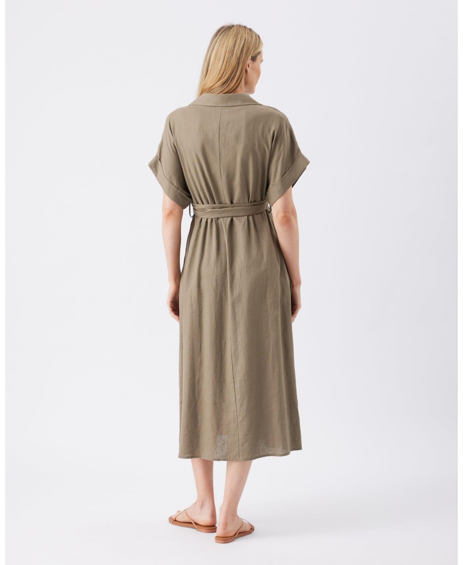 Women's Ripe Amy Linen Nursing Shirt Dress Olive
