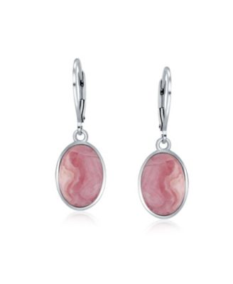 3.2CT Oval Natural Stone Drop Earrings Scroll Bezel Set Edge .925 Sterling Silver Lever-back