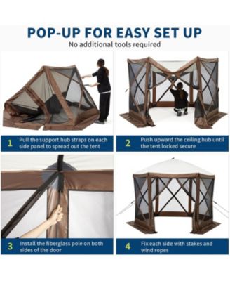 11.5x11.5 ft 6-Sided Pop-Up Gazebo Tent, Waterproof UV Screen, Portable Sun Shelter with Carry Bag & Stakes, Outdoor Party