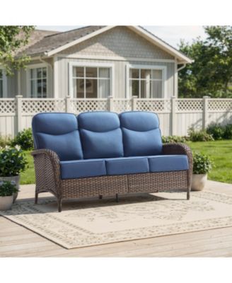 3-Seat Brown PE Wicker Outdoor Couch with Olefin Cushions
