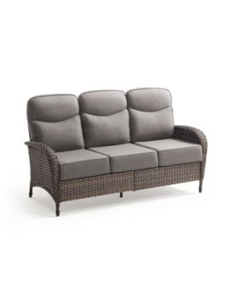 3-Seat Brown PE Wicker Outdoor Couch with Olefin Cushions