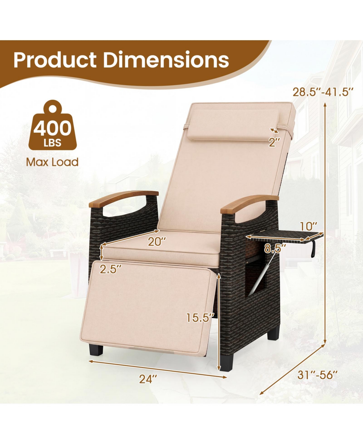 Gymax Outdoor Wicker Recliner Chair Rattan Lounge Chair w/ Adjustable Backrest&Footrest Patio