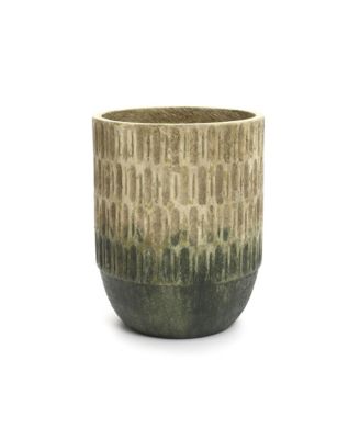 Old-World Brown with Green Bottom 16.5-Inch Tall Round Cement Planter