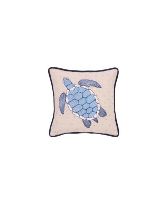 Abstract Oceanic Blue Sea Turtle Graphic Print Embellished Throw Pillow, 10" x 10