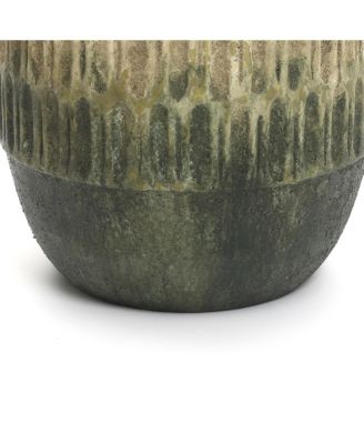 Old-World Brown with Green Bottom 16.5-Inch Tall Round Cement Planter