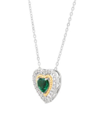 3-Piece Lab Grown Emerald (1-1/2 ct. t.w.) and White Topaz (5/8 ct. t.w.) Heart Pendant Necklace and Stud Earrings Set in 14k Sterling Silver