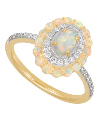 Lab Grown Opal (7/12 ct. t.w.) & Created White Sapphire (1/3 ct. t.w.) Ring in 14k Yellow Gold-Plated Sterling Silver