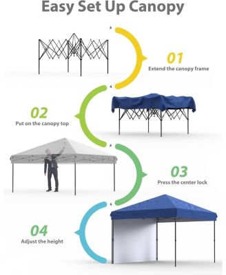 Pop-Up Canopy Tent with One Sidewall, Easy Setup, Adjustable Height, Roller Bag and Weight Bags
