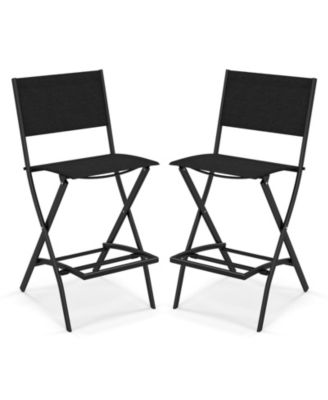 Folding Bar Stools Set of 2 Patio Sling Chairs Backrest Humanized Footrest