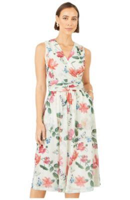 Women's Floral Print Mesh Stretch Midi Dress