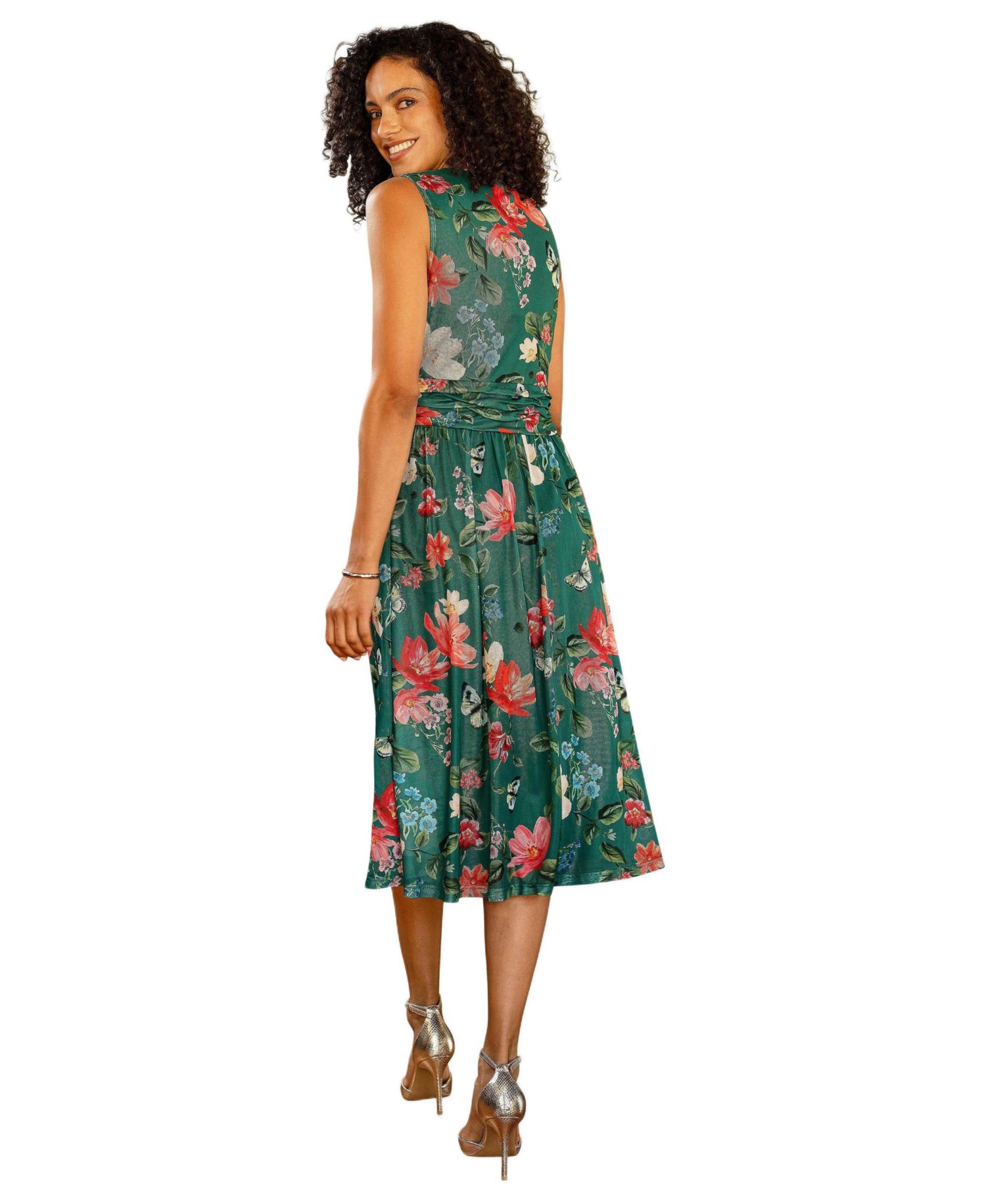 Women's Floral Print Mesh Stretch Midi Dress