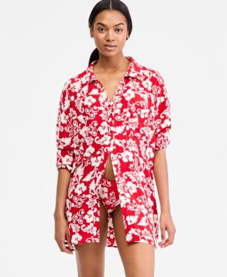 Juniors' Days Of Summer Long-Sleeve Button-Up Cover-Up Shirt