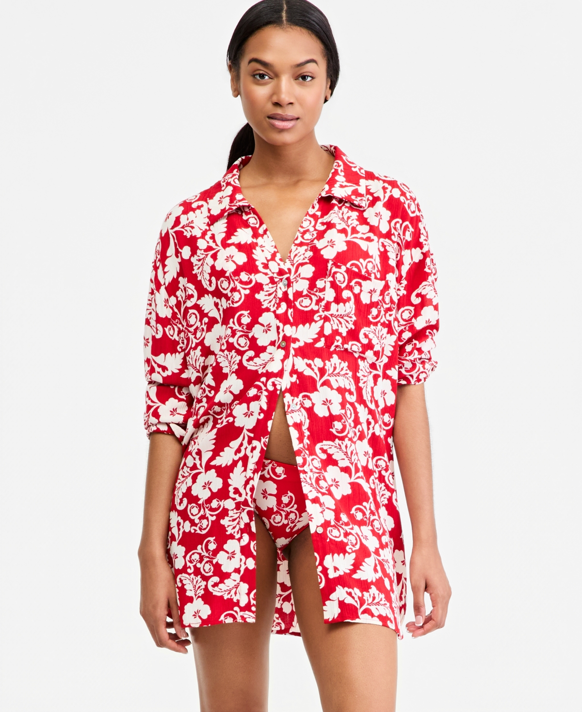 Roxy Juniors' Days Of Summer Long-Sleeve Button-Up Cover-Up Shirt