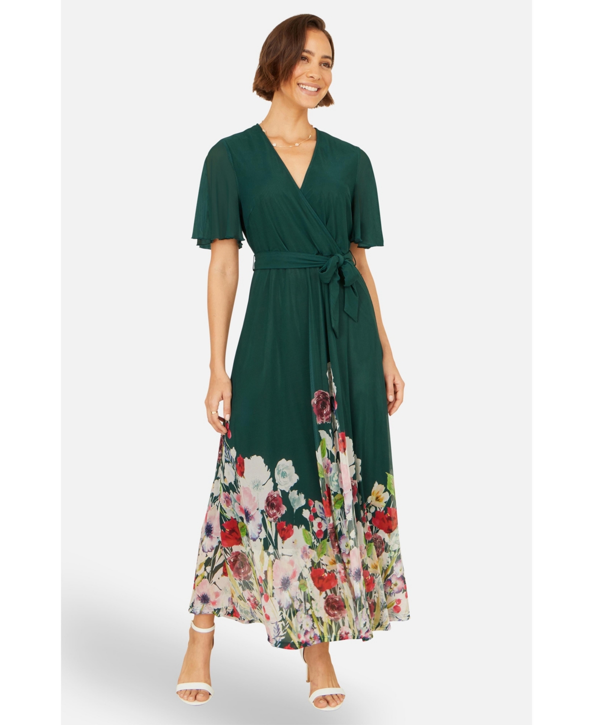 Yumi Women's Mesh Wrap Midi Dress