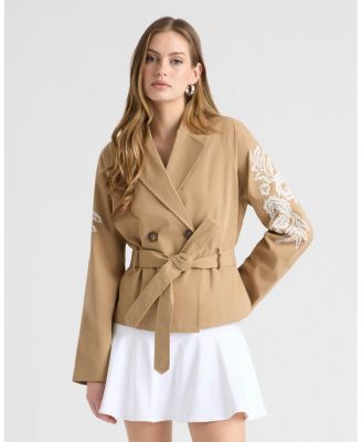 Women's Cropped Trench Coat with Embroideries