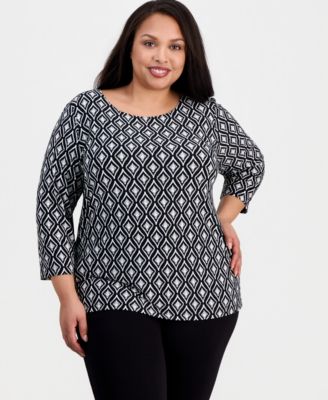 Plus Size Geo-Print Jacquard Knit Top, Macy's Exclusive