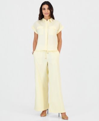 Petite Linen-Blend Short-Sleeve Button-Front Shirt