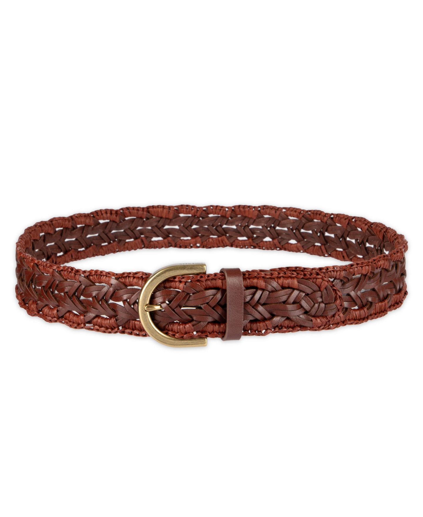 Женский ремень Cole Haan Fully Adjustable Raffia and Leather Braided, цвет: Коньячный — фото 7