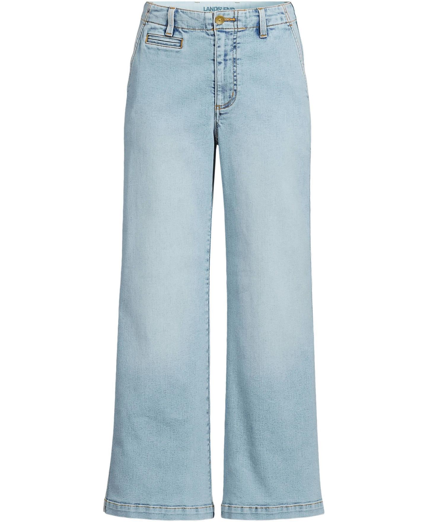 Женские джинсы Lands' End Petite Recover Denim Mid Rise Wide Leg Ankle, цвет: Синий варёный — фото 3