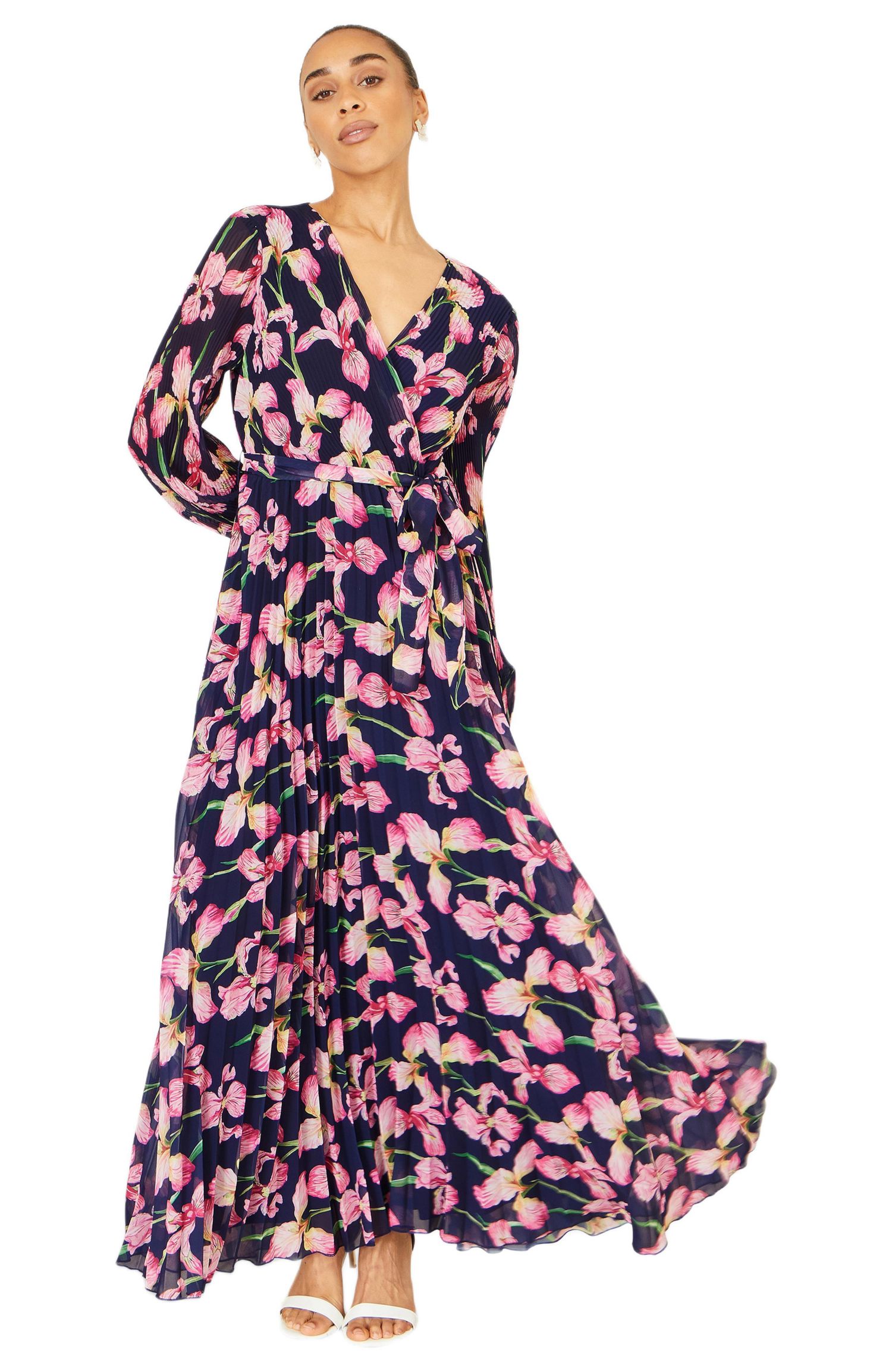 Women's Orchid Floral Pleated Wrap Maxi Dress