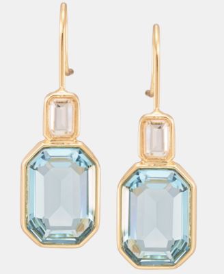 Gold-Tone Aqua Stone Double Drop Earrings