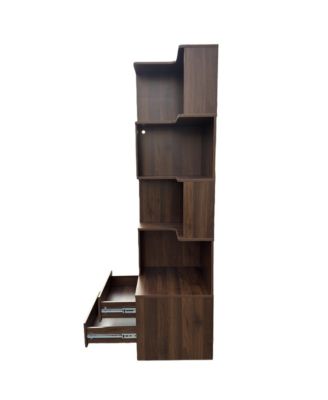 4 Tier Corner Bookshelf - L Shaped Bookcase, Freestanding Display Stand with Baffle, Led Lights and 2 Drawers for Living Room, Home Office