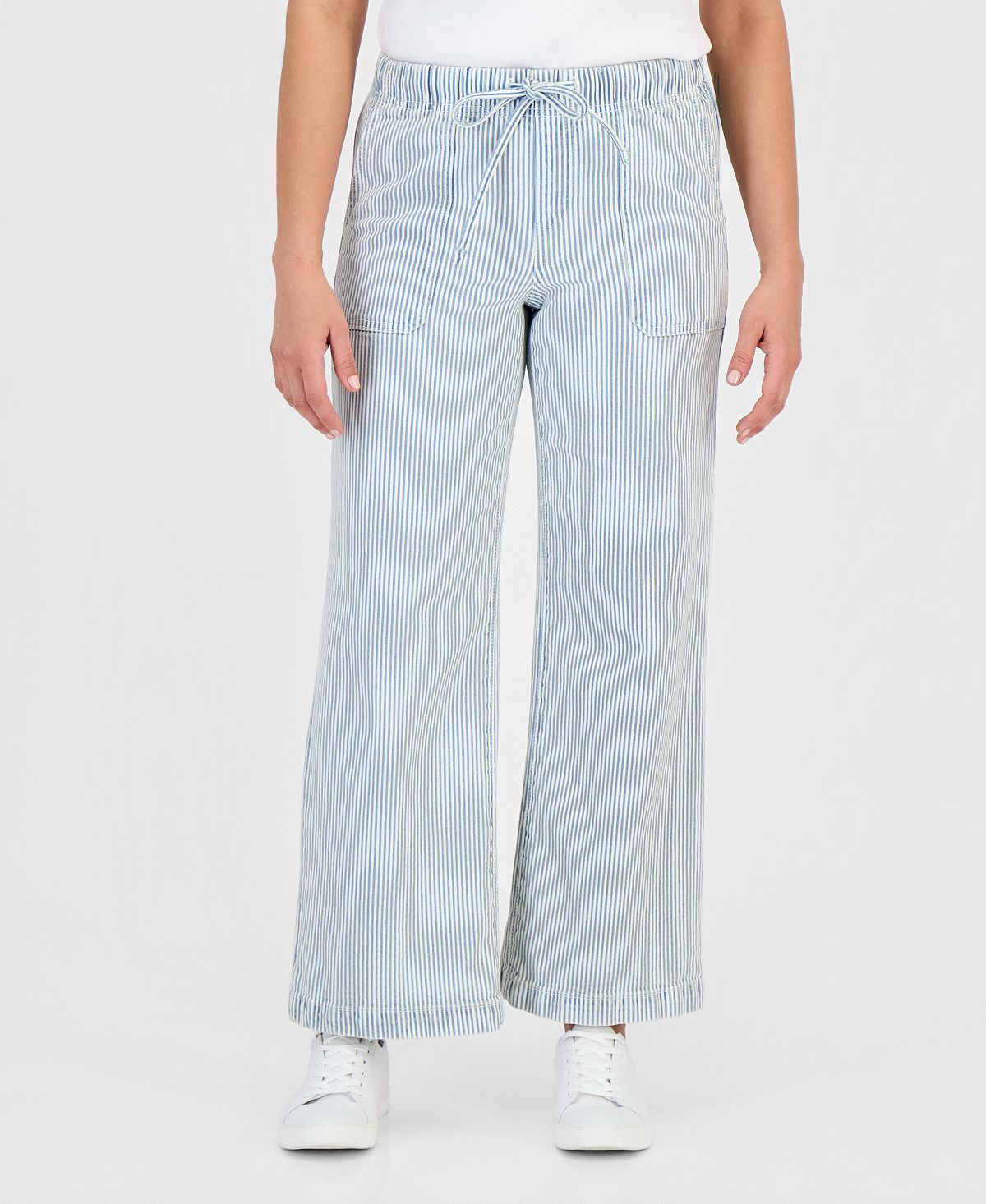 Style & Co Petite Engineer-Stripe Pull-On Wide-Leg Jeans, Macy's Exclusive view 4 — MAYCSS fashion products
