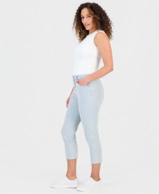 Petite Engineer-Stripe High-Rise Cropped Jeans
