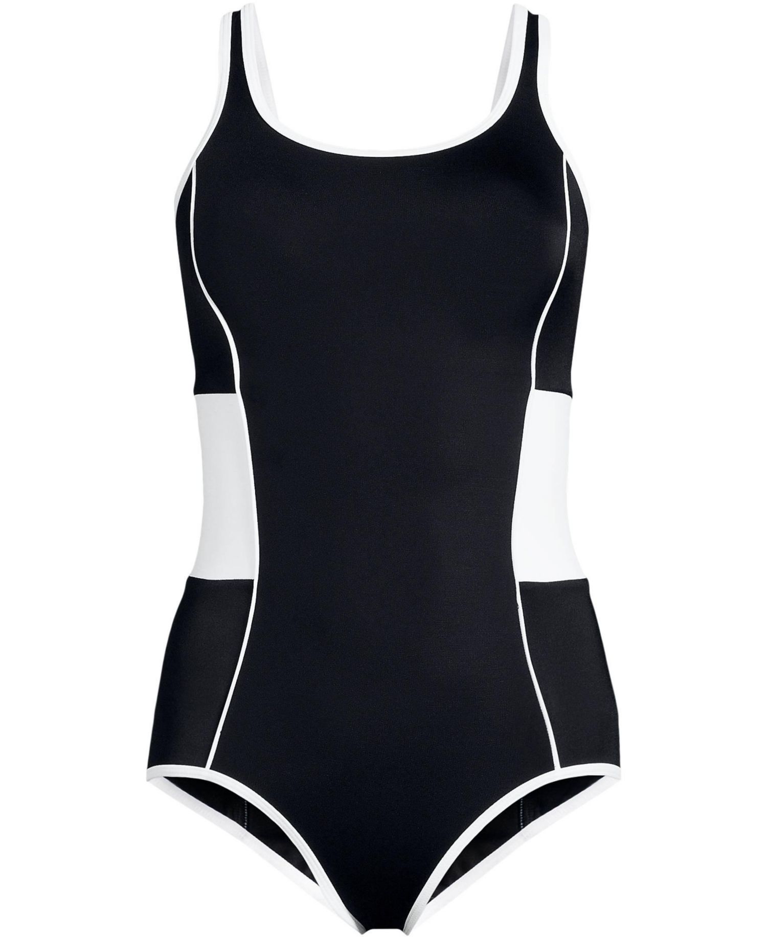 Women's Long Torso Tugless Scoop Neck Colorblock Low Leg One Piece