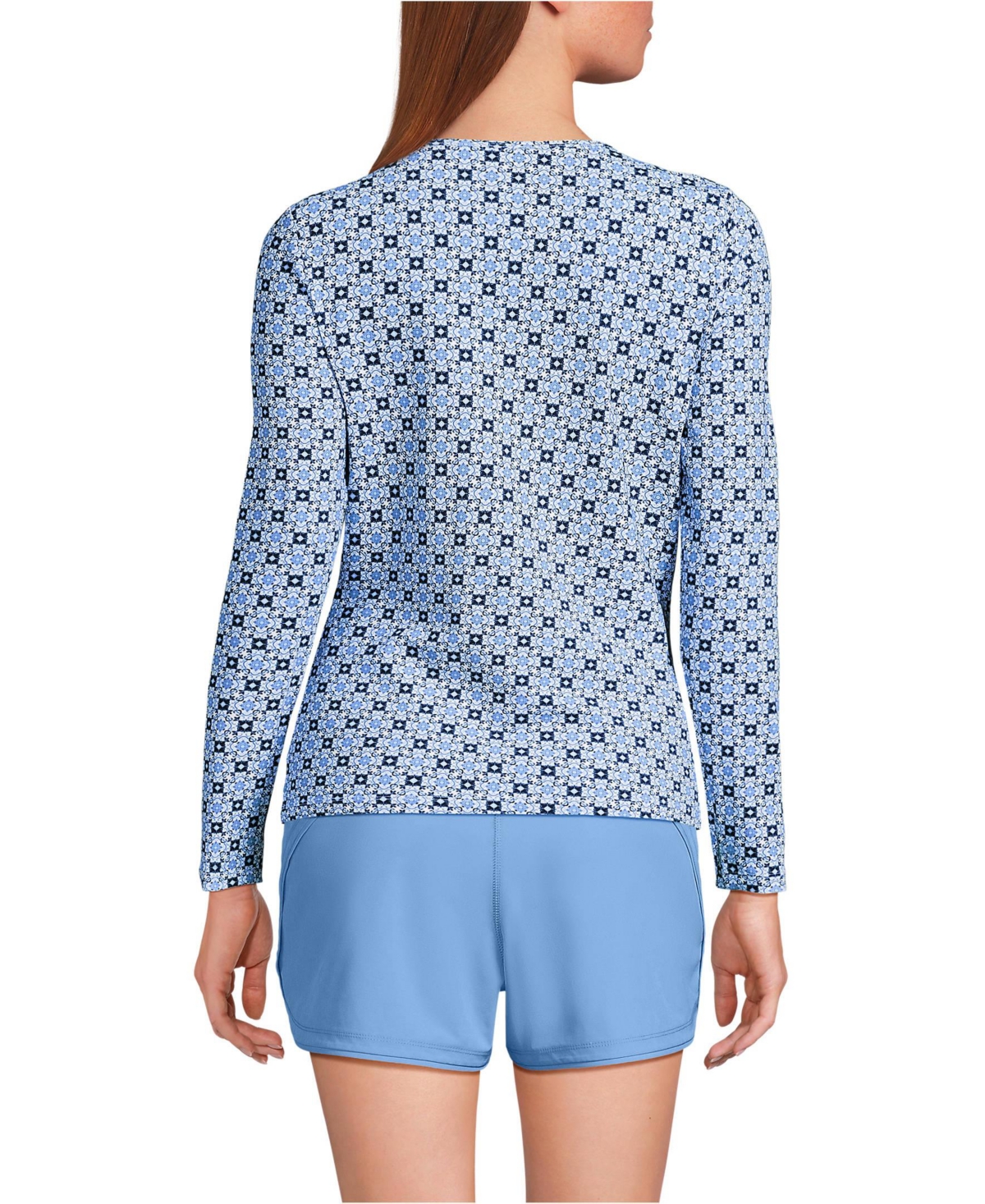 Lands' End Women's SunShade Upf 50 Long Sleeve Rash Guard Swim Tee