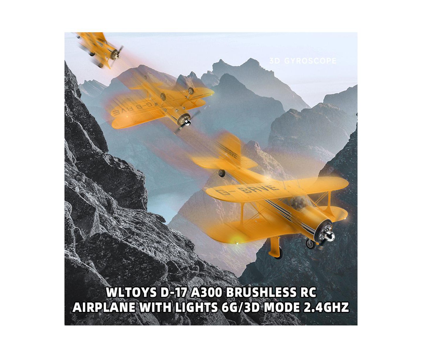 Детская игрушка Bruce & Shark D17S Biplane Brushless Motor 6G/3D Modes Remote Control Plane, цвет: Жёлтый — фото 2