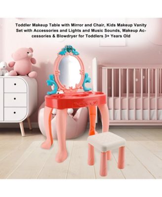 Princess Vanity Set with Lights & Music - Realistic Makeup Toys, Stool & Mirror for Girls