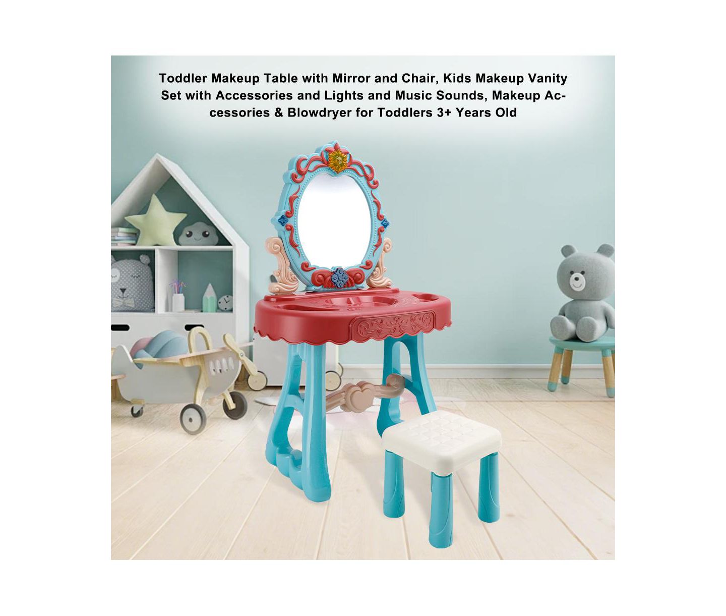 Детские игрушки Bruce & Shark Musical Light-Up Vanity Gift Set with 29-Piece Pretend Play Makeup Toy for Girls, цвет: Синий — фото 3