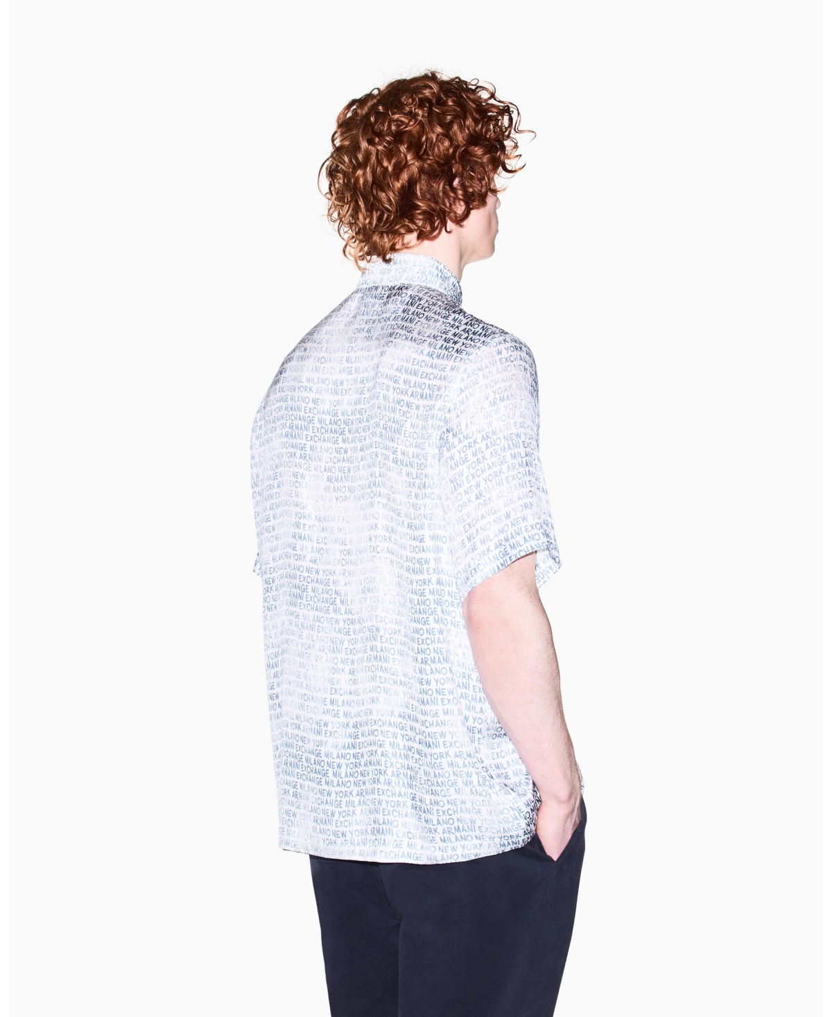 A|X Armani Exchange Men's Short Sleeve Silky Printed Button Up Shirt