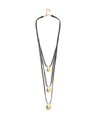 Triple Leather Necklace with 2 18k Gold Alloy Shaped Balls