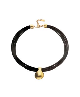 Leather Necklace with Big 18k Gold Alloy Plated Ball