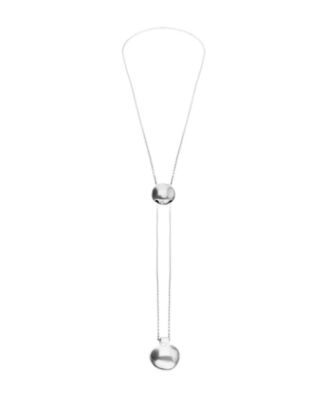 Sterling Silver Plated Metal Alloy Necklace with Height-Adjustable Chain and Two Hanging Weights