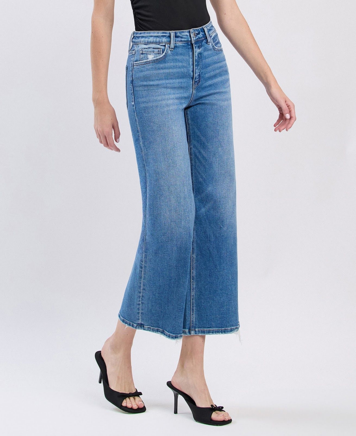Flying Monkey Women's High Rise Crop Wide Leg Jeans