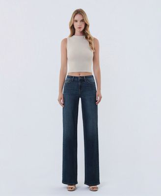 Women's Mid Rise Full Length Wide Leg Jeans