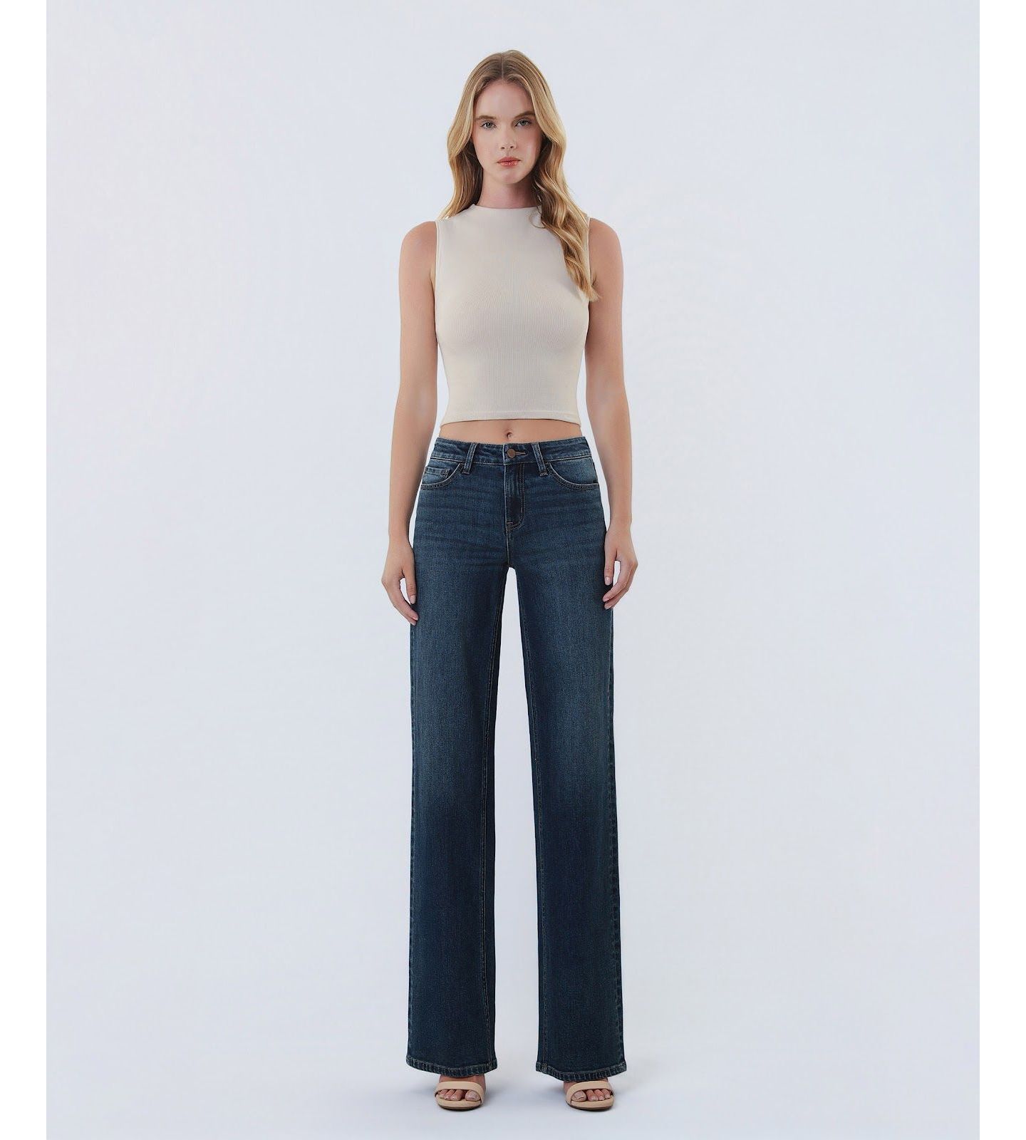Женские джинсы Flying Monkey Mid Rise Full Length Wide Leg, цвет: Синий — фото 2