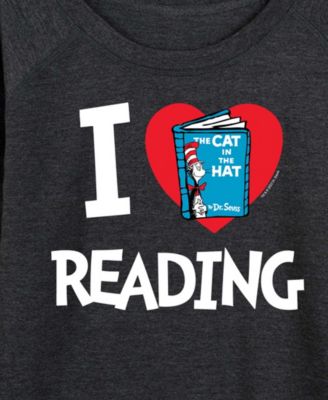 Plus Size Dr. Seuss Cat in the Hat Love Reading French Terry Graphic Crewneck T-Shirt
