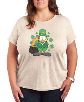 Plus Size Garfield St. Patrick's Day Rainbow Shamrocks Crewneck T-Shirt