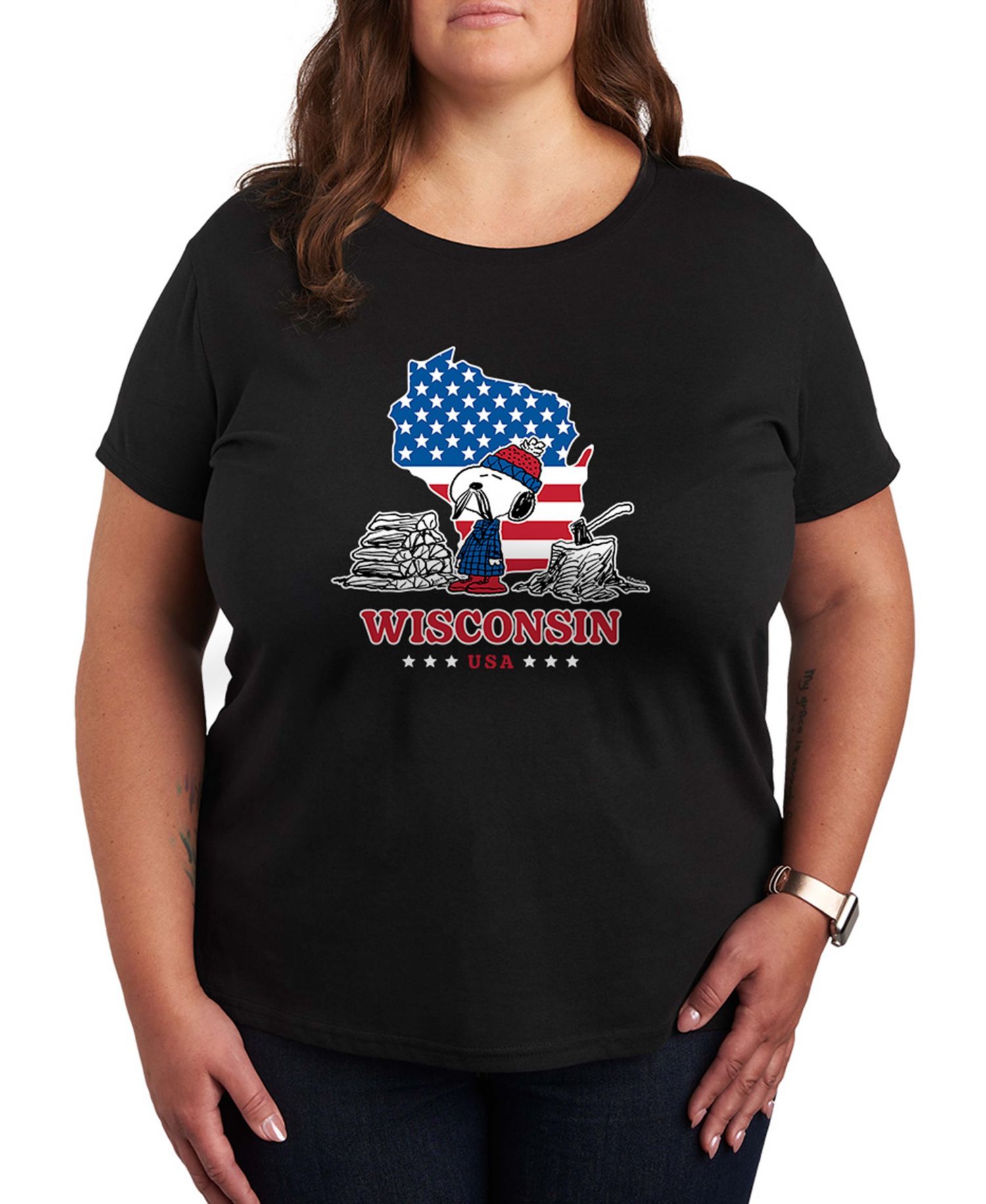 Plus Size Peanuts Wisconsin Snoopy Graphic Crewneck T-Shirt