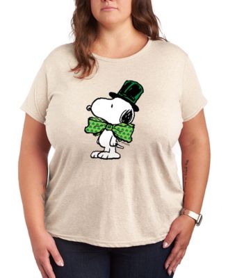 Plus Size Peanuts Snoopy Bowtie St. Patrick's Day Graphic Crewneck T-Shirt