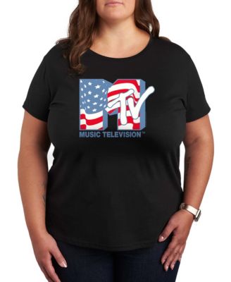 Plus Size MTV American Flag Logo Graphic Crewneck T-Shirt
