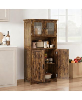 4-Door Bathroom Cabinet with Adjustable Shelves for Kitchen or Living Room
