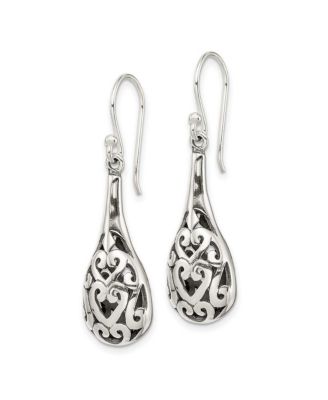 925 Sterling Silver Shepherd hook Oxidized Rhodium Plated Antiqued Teardrop Boho Hook Earrings 41x11mm Wide Stud Earring