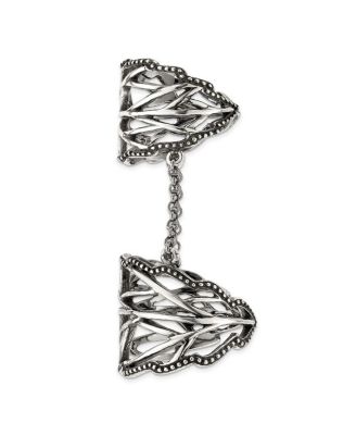 925 Sterling Silver Solid Textured Polished Oxidized Full Finger Boho Adjustable Ring Ring