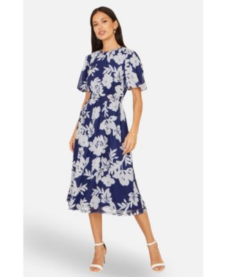 Women's Flower Stretch Mesh Midi Dress