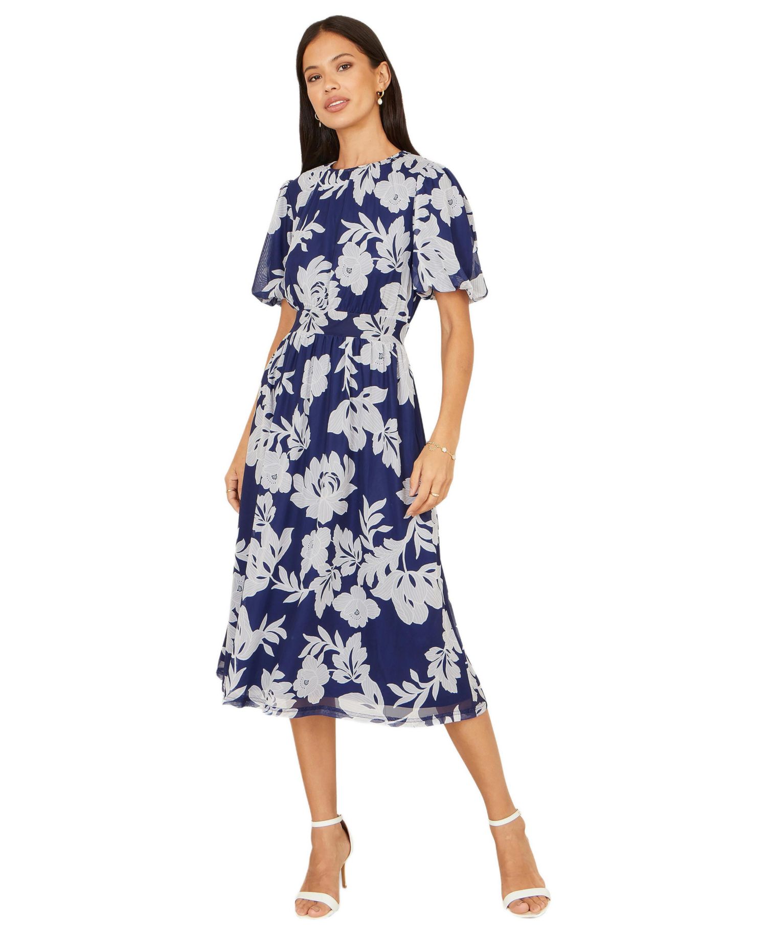 Women's Flower Stretch Mesh Midi Dress